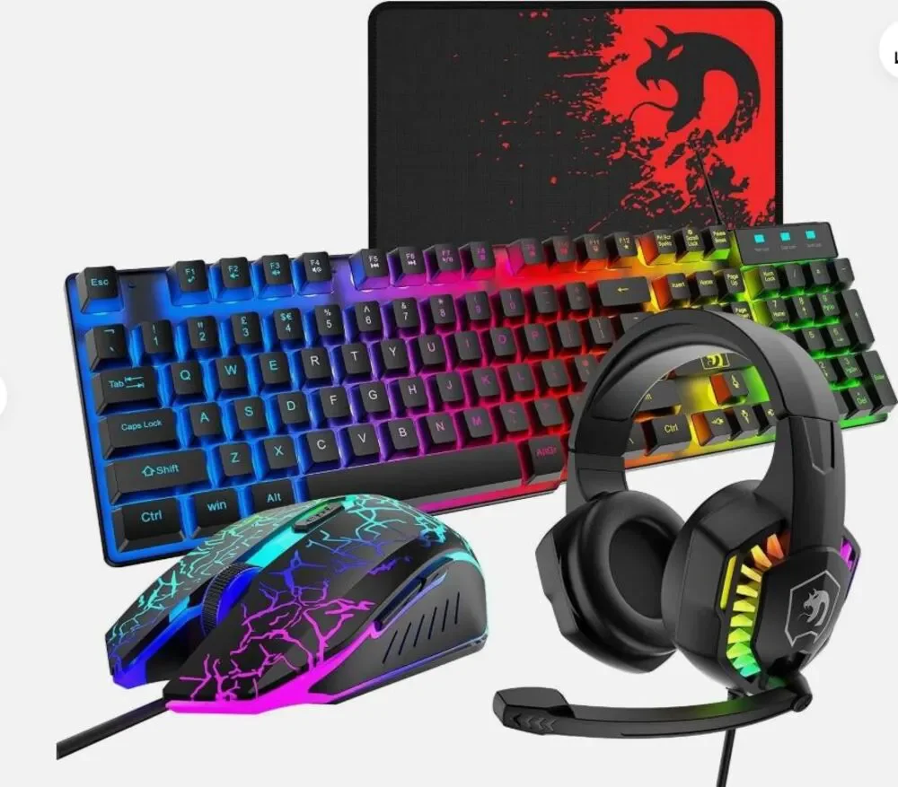 MAMBASNAKE T11 Wired Keyboard Combo, Mouse, Headphone& Pad, Rainbow LED Backlit